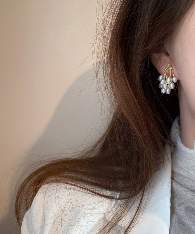 Elegant Gold Copper Overgild Grape Pearl Stud Earrings