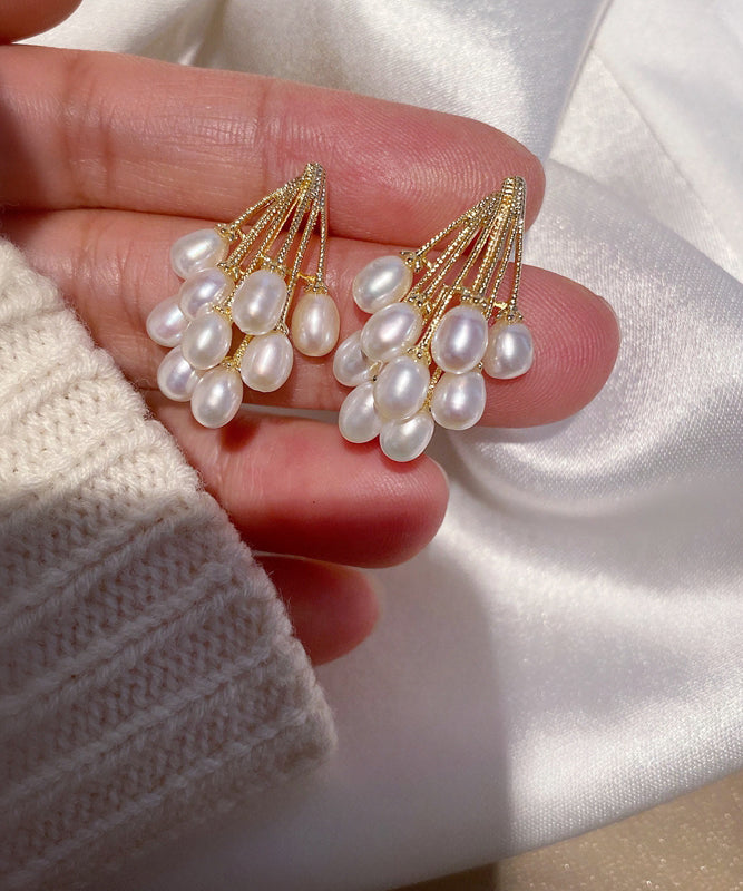 Elegant Gold Copper Overgild Grape Pearl Stud Earrings