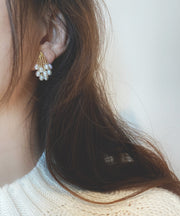 Elegant Gold Copper Overgild Grape Pearl Stud Earrings