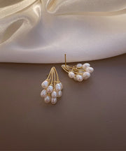 Elegant Gold Copper Overgild Grape Pearl Stud Earrings