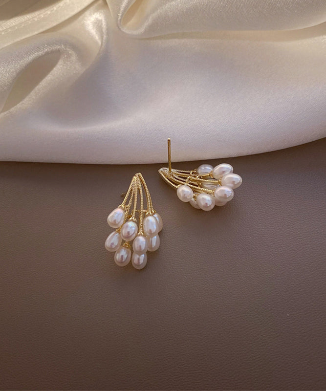 Elegant Gold Copper Overgild Grape Pearl Stud Earrings