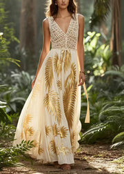 Elegant Golden Print Exra Large Hem Chiffon Vestidos Dress Summer