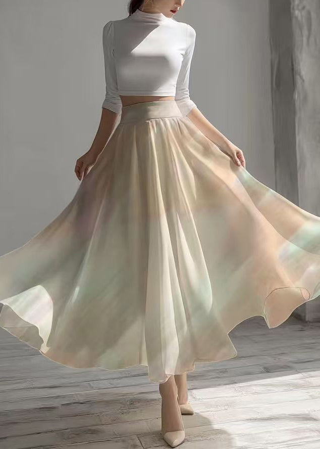 Elegant Gradient Color Exra Large Hem Chiffon Skirts Summer