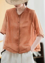 Elegant Green Butterfly Print Patchwork Linen Blouse Tops Half Sleeve