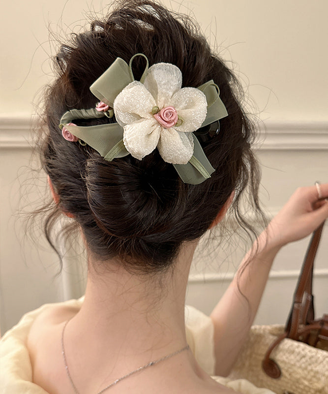Elegant Green Plastic Fabric Tulle Floral Hairpin