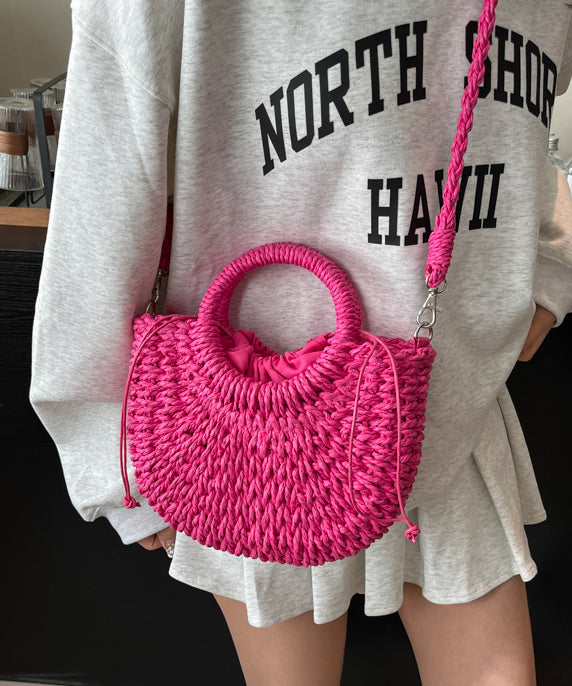 Elegant Green Solid Durable Straw Woven Tote Handbag