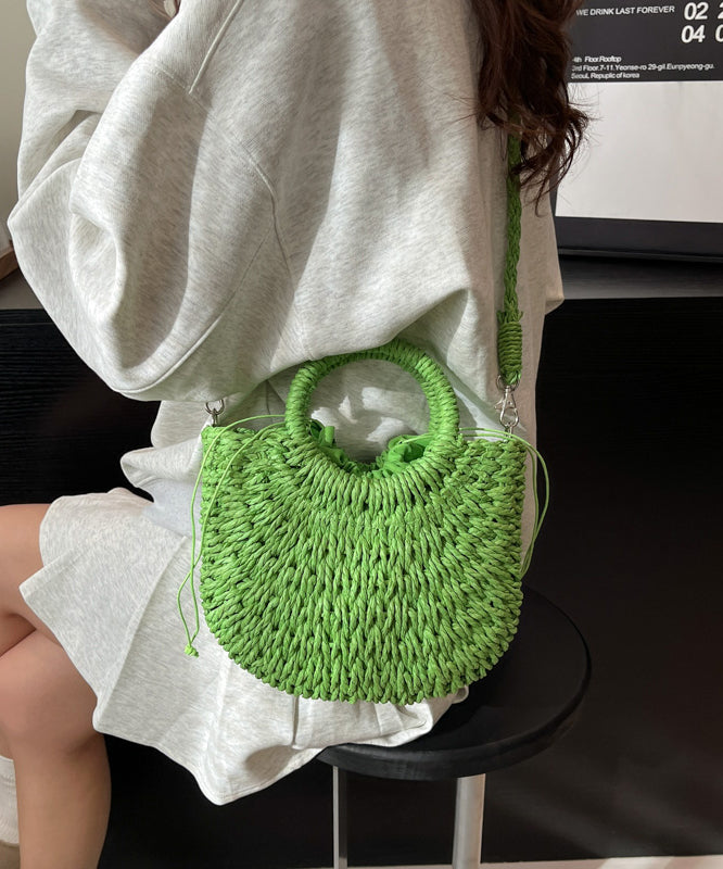 Elegant Green Solid Durable Straw Woven Tote Handbag