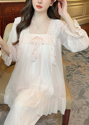 Elegant Green Square Collar Lace Up Tulle Pajamas Two Piece Suit Set Butterfly Sleeve
