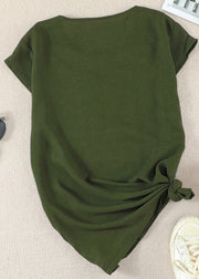 Elegant Green V Neck Patchwork Shirts Summer