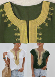 Elegant Green V Neck Patchwork Shirts Summer