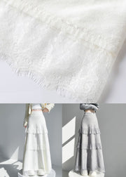 Elegant Grey Elastic Waist Lace Patchwork Knit Skirts Winter
