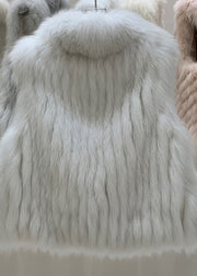 Elegant Grey Fox Collar Patchwork Leather And Fur Waistcoat Winter