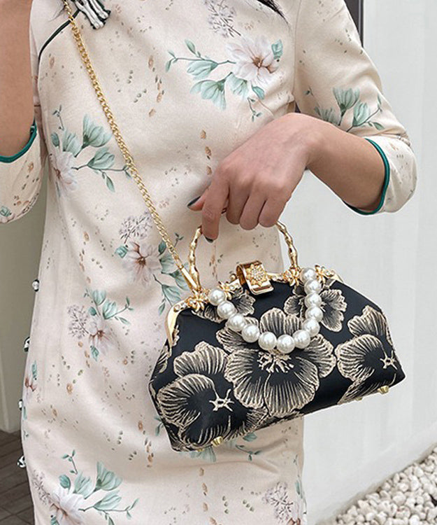 Elegant Khaki Pearl Zircon Satin Tote Handbag