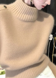 Elegant Khaki Turtleneck Cozy Knit Sweaters Winter