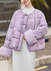 Elegant Lavender Chinese Button Jacquard Duck Down Down Coat Winter