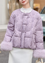 Elegant Lavender Chinese Button Jacquard Duck Down Down Coat Winter