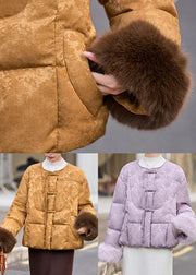 Elegant Lavender Chinese Button Jacquard Duck Down Down Coat Winter