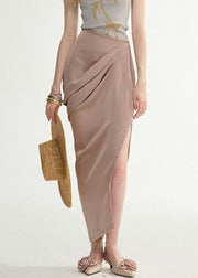 Elegant Lotus Root Starch Wrinkled Side Open Silk Skirts Summer