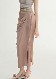 Elegant Lotus Root Starch Wrinkled Side Open Silk Skirts Summer