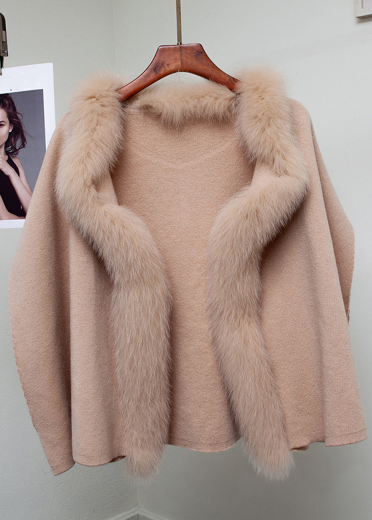 Elegant Milk Tea Camel Color Fox Collar Patchwork Woolen Coats Winter