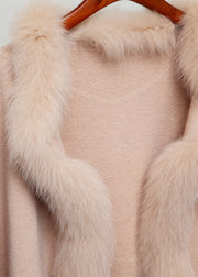 Elegant Milk Tea Camel Color Fox Collar Patchwork Woolen Coats Winter