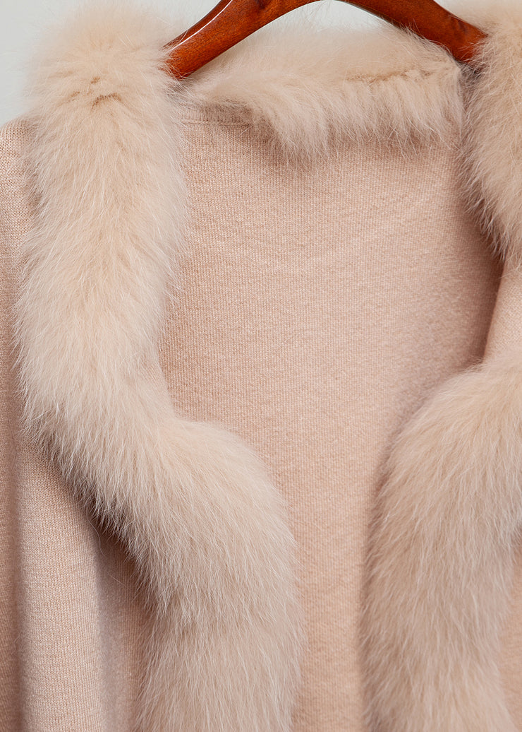 Elegant Milk Tea Camel Color Fox Collar Patchwork Woolen Coats Winter