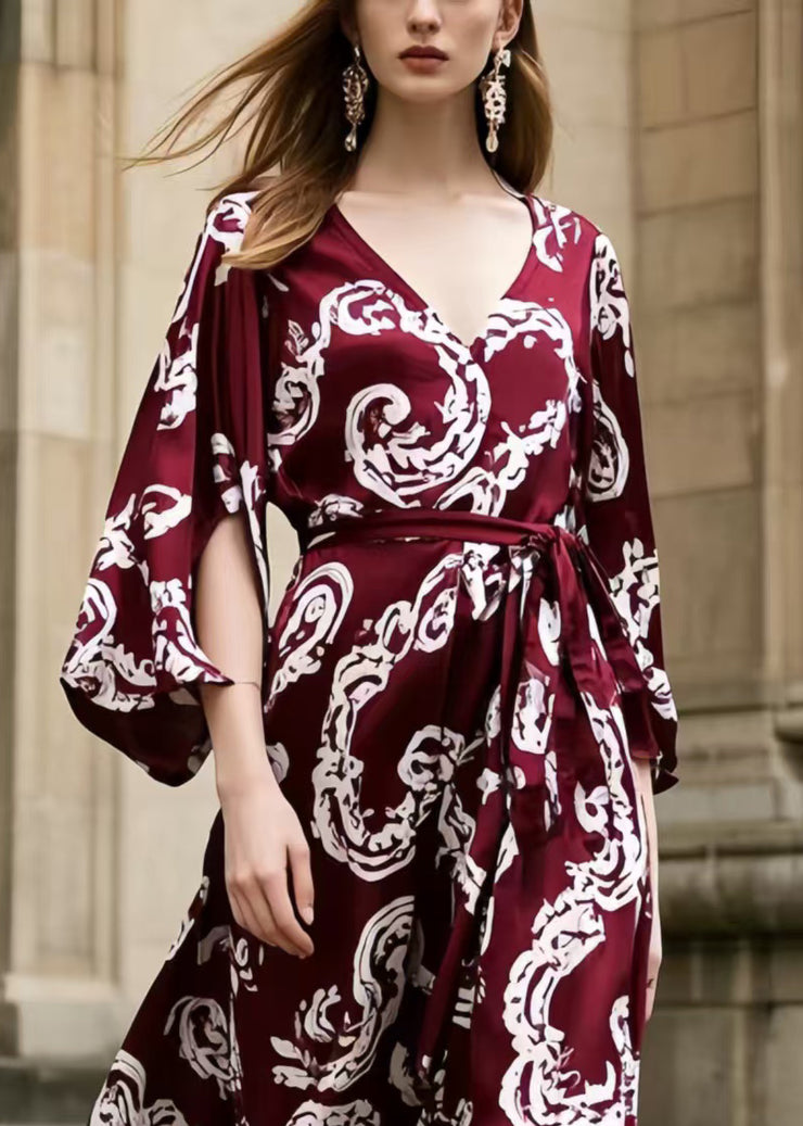 Elegant Mulberry Print Exra Large Hem Chiffon Tunic Dress Summer