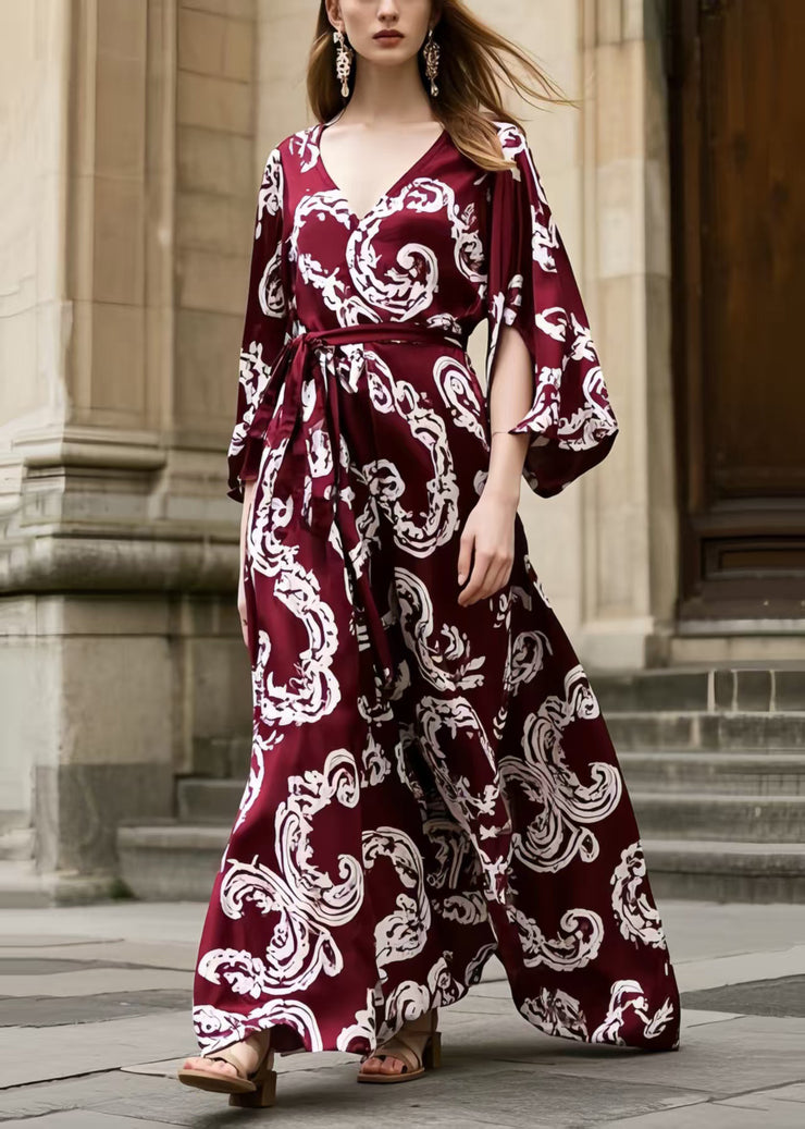 Elegant Mulberry Print Exra Large Hem Chiffon Tunic Dress Summer