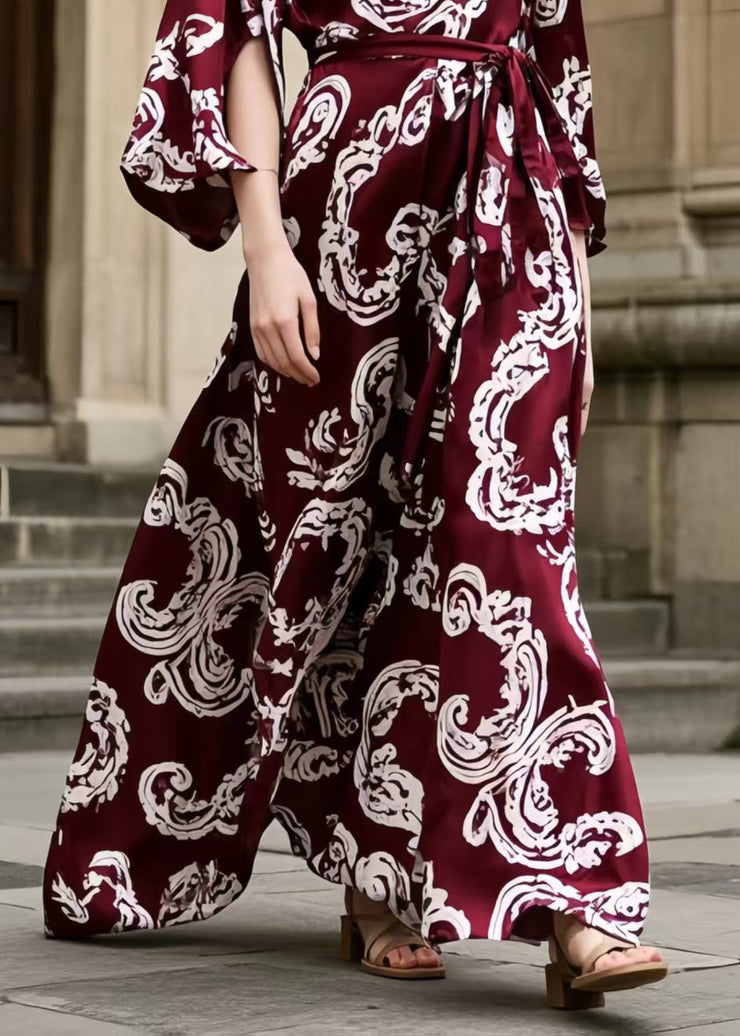 Elegant Mulberry Print Exra Large Hem Chiffon Tunic Dress Summer