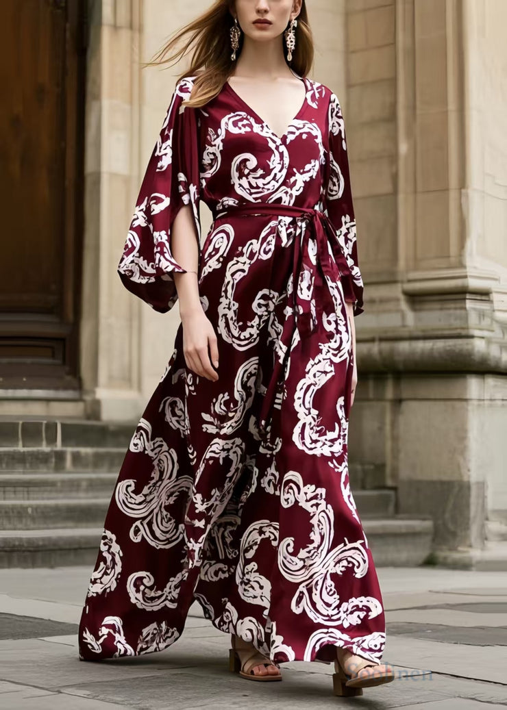 Elegant Mulberry Print Exra Large Hem Chiffon Tunic Dress Summer