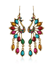Elegant Multi Colour Peacock Zircon Copper Drop Earrings