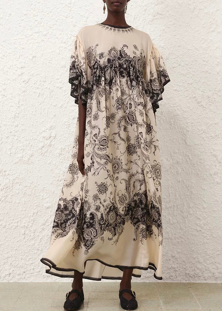 Elegant O Neck Print Cotton Long Dresses Summer