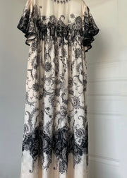 Elegant O Neck Print Cotton Long Dresses Summer
