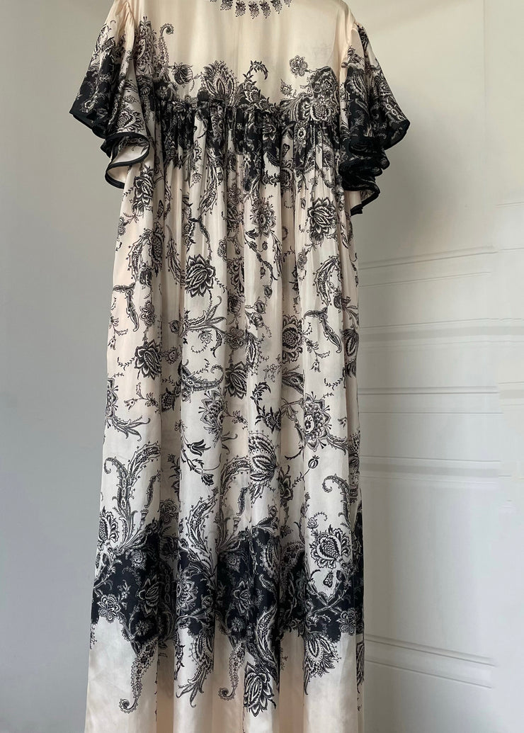 Elegant O Neck Print Cotton Long Dresses Summer