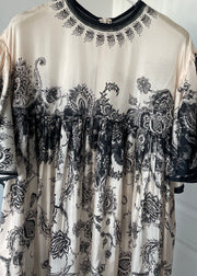 Elegant O Neck Print Cotton Long Dresses Summer