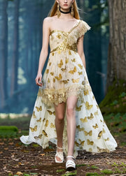 Elegant One Shoulder Butterfly Print Chiffon Vestidos Dresses Summer