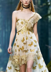 Elegant One Shoulder Butterfly Print Chiffon Vestidos Dresses Summer