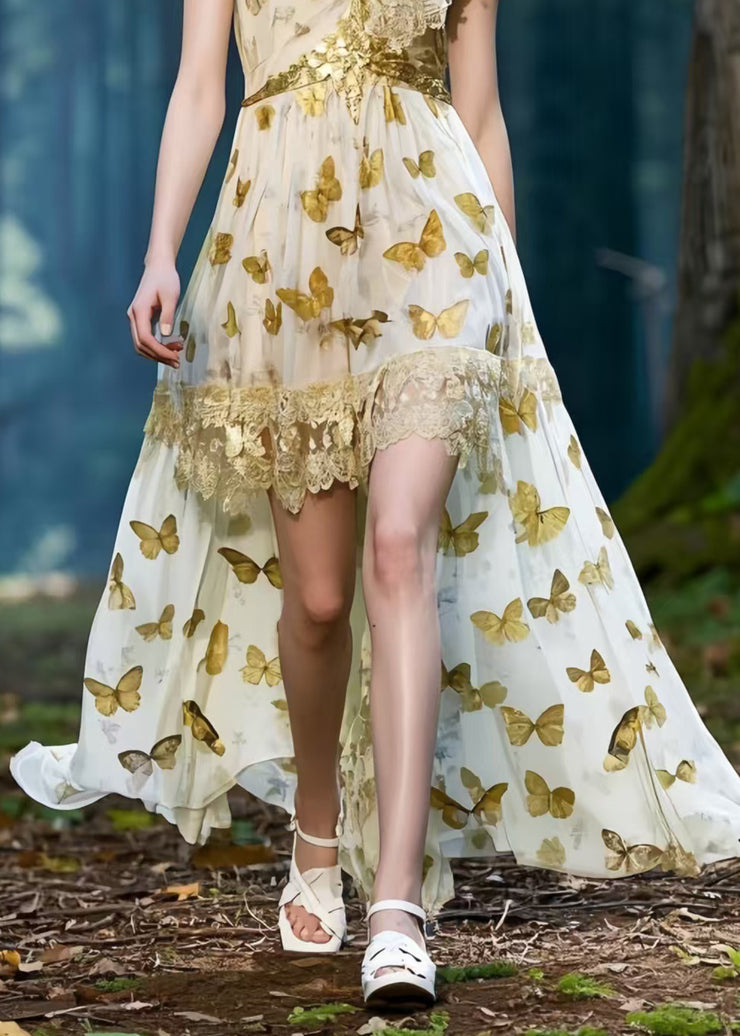 Elegant One Shoulder Butterfly Print Chiffon Vestidos Dresses Summer