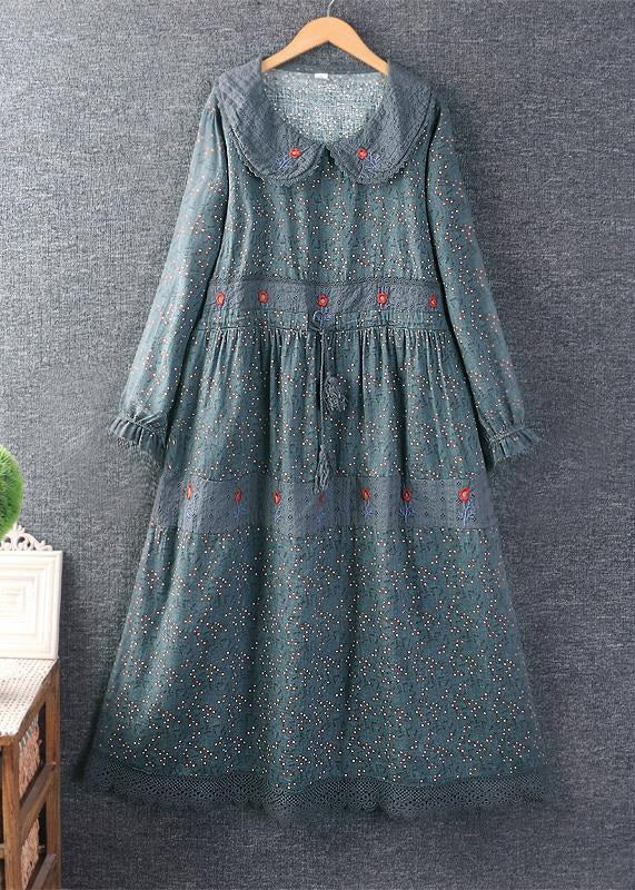 Elegant Orange print Tie Waist Pockets Linen Dresses Spring