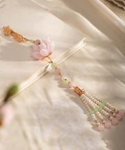 Elegant Pink Alloy Pearl Pearl Lotus Tassel Brooches