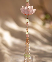 Elegant Pink Alloy Pearl Pearl Lotus Tassel Brooches
