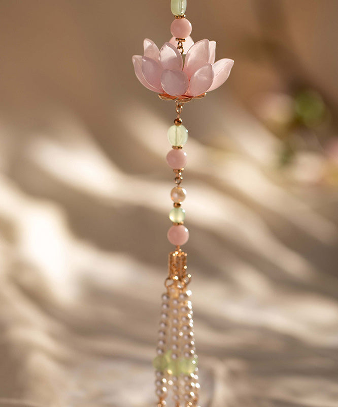 Elegant Pink Alloy Pearl Pearl Lotus Tassel Brooches
