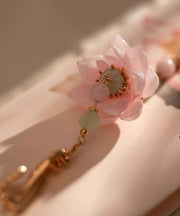 Elegant Pink Alloy Pearl Pearl Lotus Tassel Brooches
