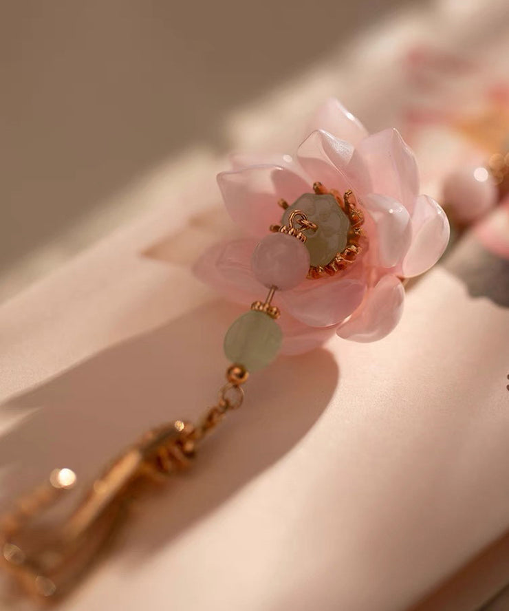 Elegant Pink Alloy Pearl Pearl Lotus Tassel Brooches