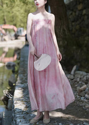 Elegant Pink Button Print Linen Silk Two Pieces Set Spring
