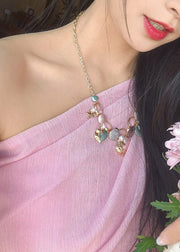 Elegant Pink Cold Shoulder Lace Up Chiffon Long Dress Sleeveless