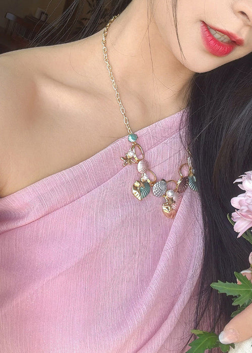 Elegant Pink Cold Shoulder Lace Up Chiffon Long Dress Sleeveless