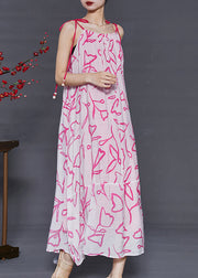 Elegant Pink Cold Shoulder Print ChiffonCotton Summer Dress