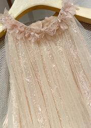 Elegant Pink Floral Sequins Tulle Mini Dress Sleeveless