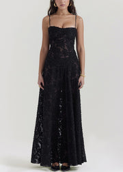 Elegant Pink Lace Up Lace Spaghetti Strap Dress Sleeveless
